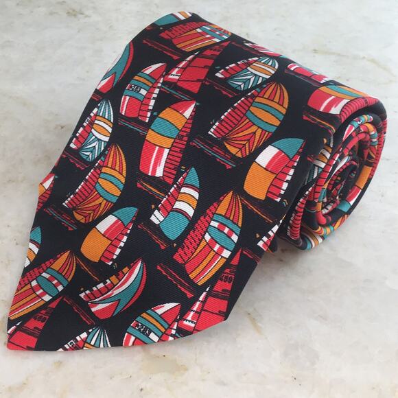 LIBERTY OF LONDON MULTI-COLOR SAIL BOAT ALL SILK TIE - Picture 1 of 12